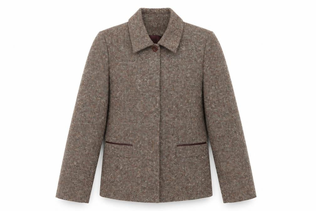 Front view of Cote Femme women’s brown jacket, size UK 12, button