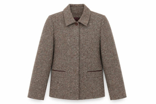 Front view of Cote Femme women’s brown jacket, size UK 12, button