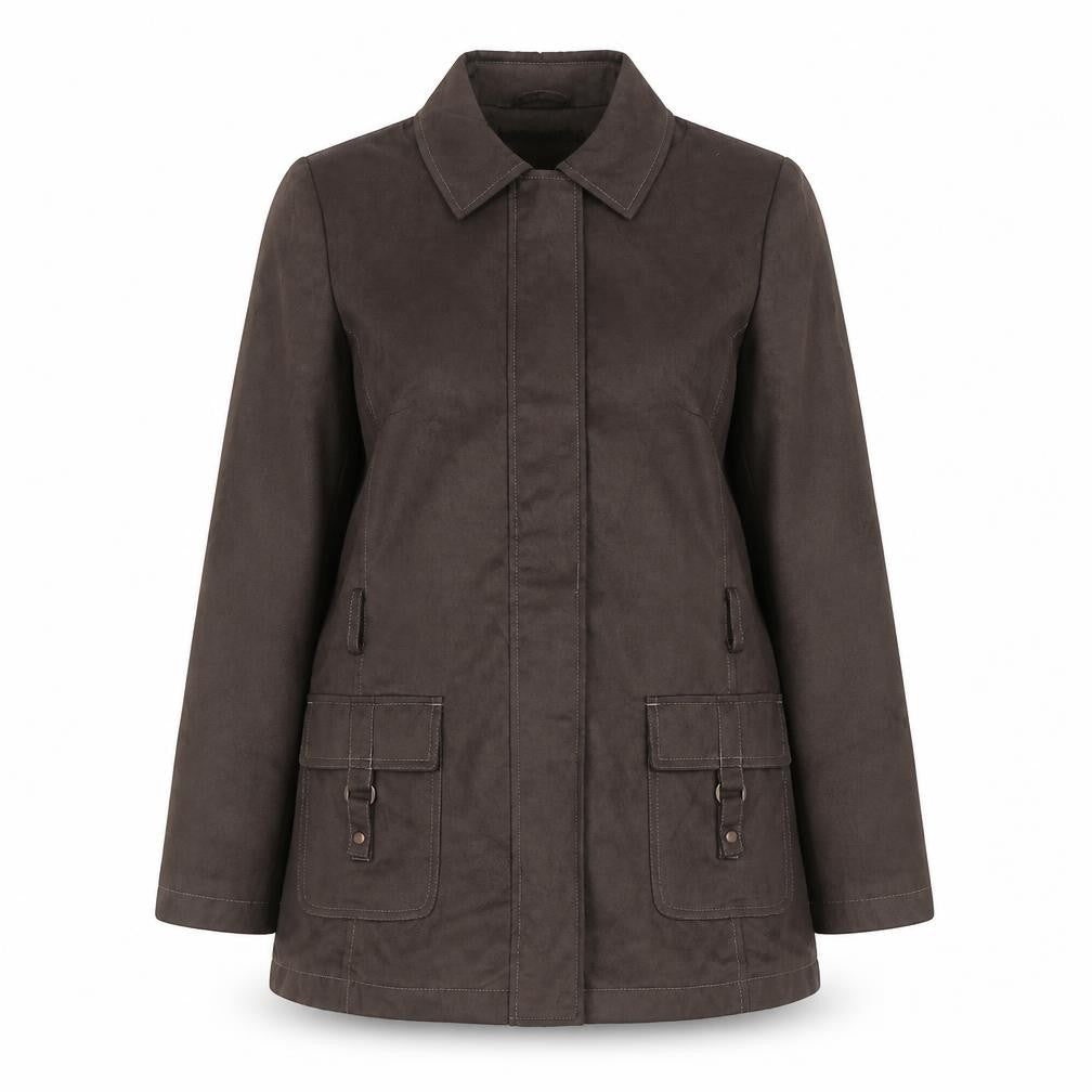 Front view of Bonmarché women’s grey jacket coat, size S, zip