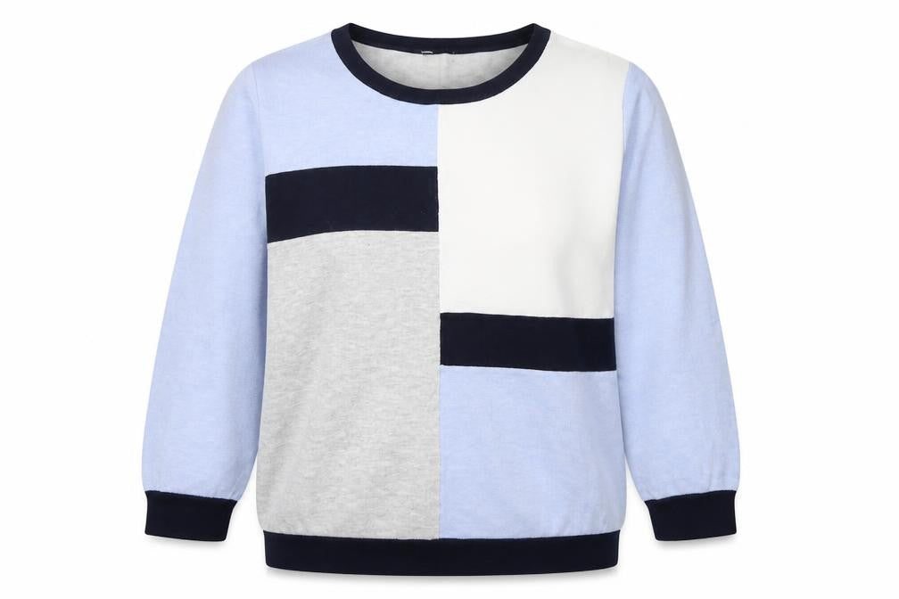 Front view of M&Co women’s blue round neck viscose jumper, size M