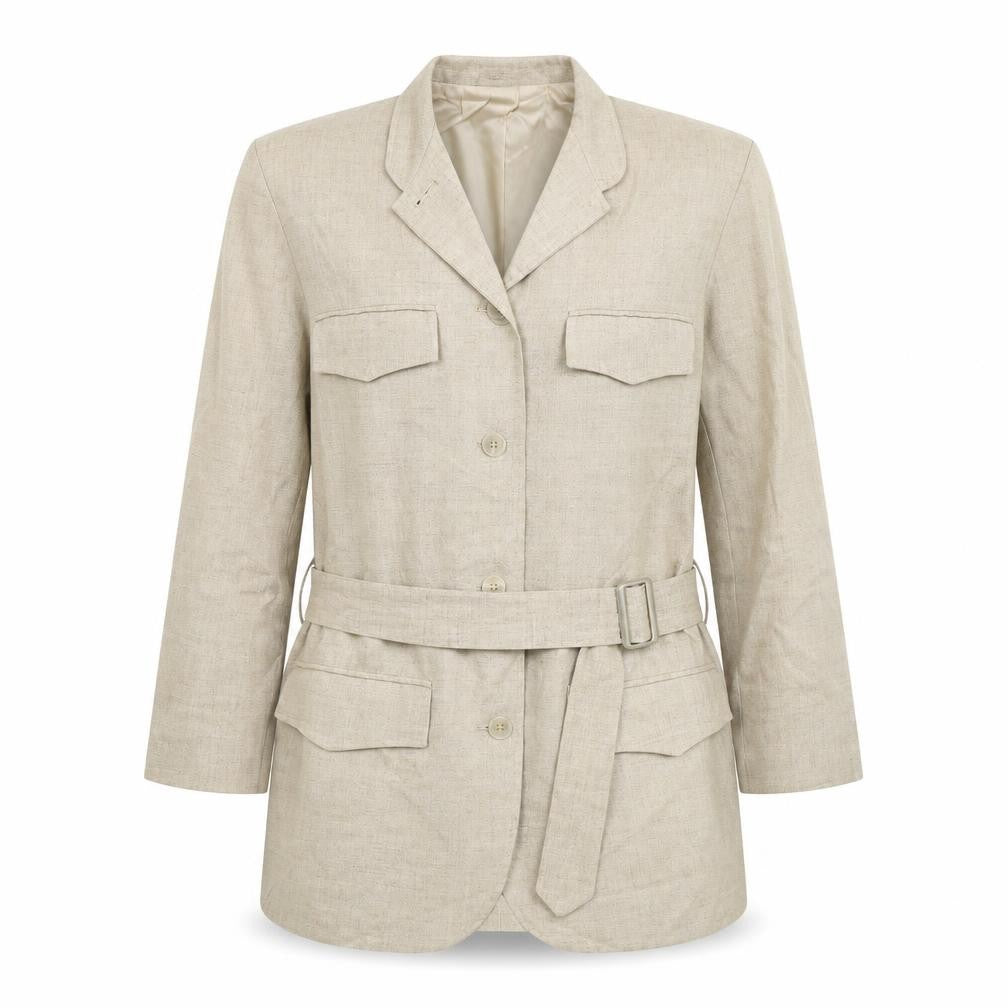 Front view of Next Too women’s beige trench coat coat, size UK 12, button