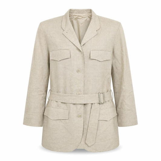 Front view of Next Too women’s beige trench coat coat, size UK 12, button