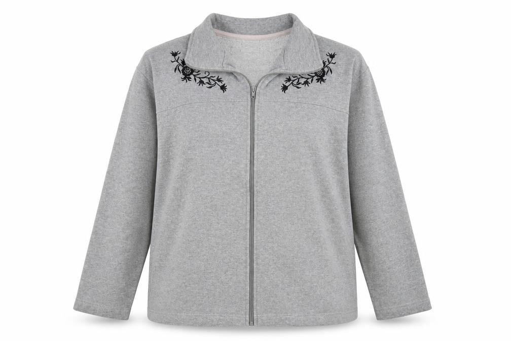 Front view of Classics women’s grey cotton full zip sweatshirt, size L