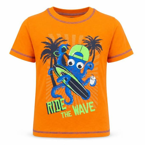 St Bernard Boys Orange  100% Cotton Jersey T-Shirt Size 7-8 Years Round Neck Pullover - Octopus