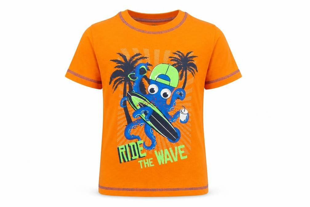 St Bernard Boys Orange  100% Cotton Jersey T-Shirt Size 7-8 Years Round Neck Pullover - Octopus