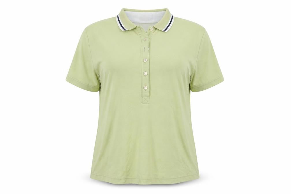 Front view of Cinch women’s green polyester basic polo, size UK 12, collared