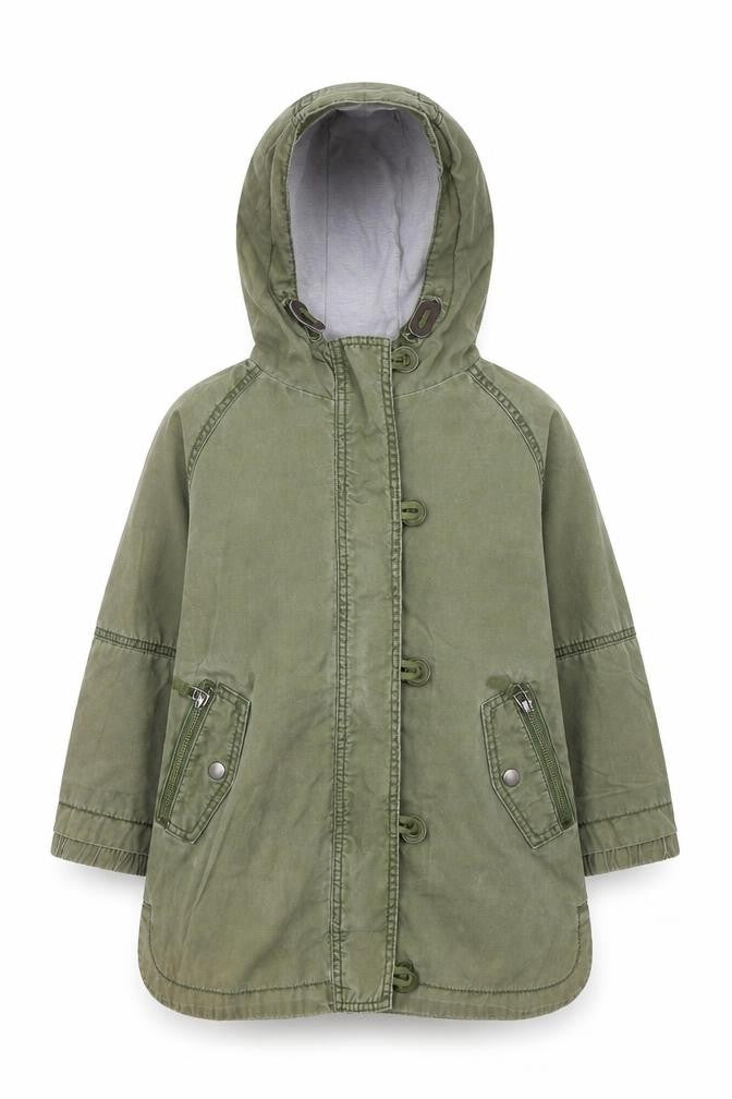 Front view of Next girls’ green track jacket coat, size 6, years zip