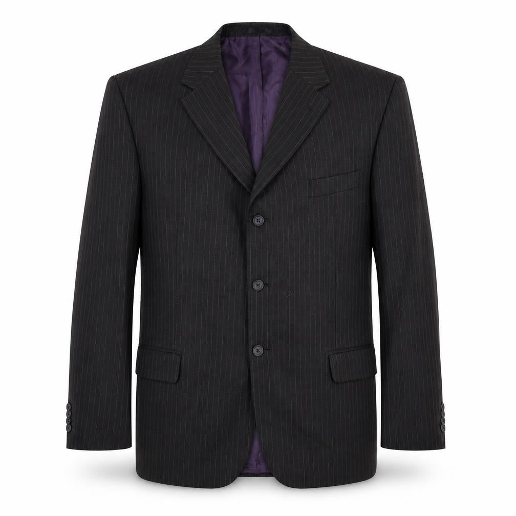 Front view of F&F men’s grey striped polyester jacket suit jacket