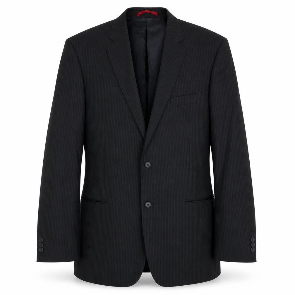 Front view of Burton men’s black striped polyester jacket suit jacket