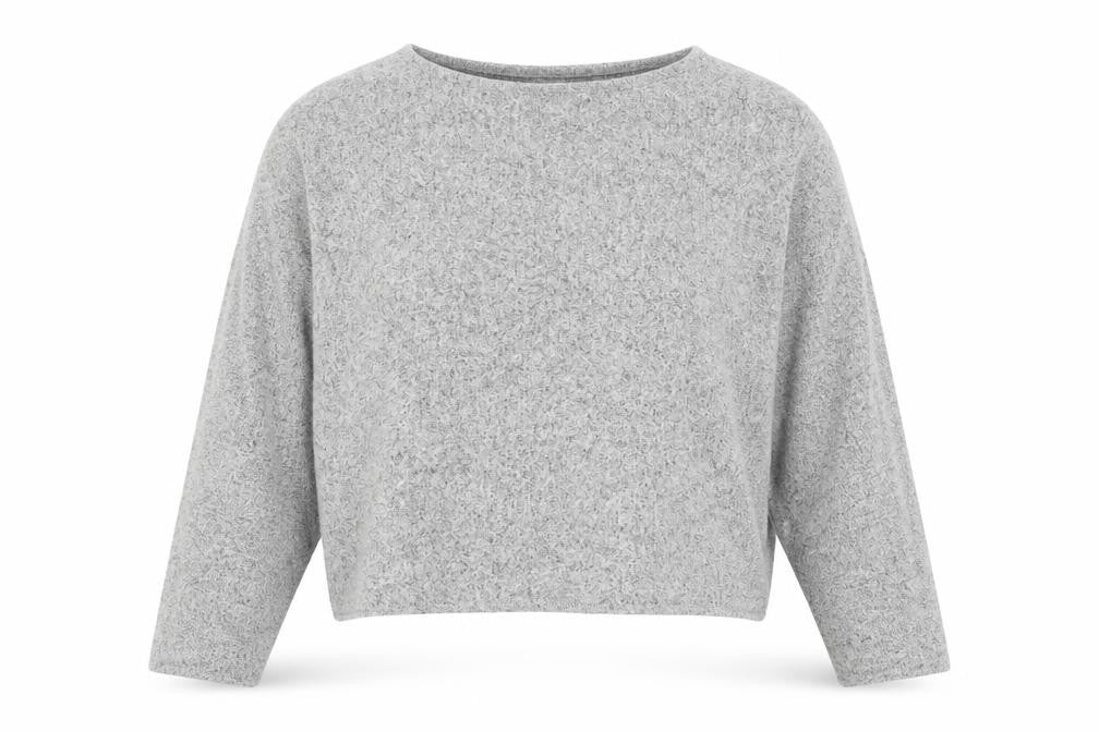 Front view of H&M women’s grey polyester pullover sweatshirt, size M, pullover