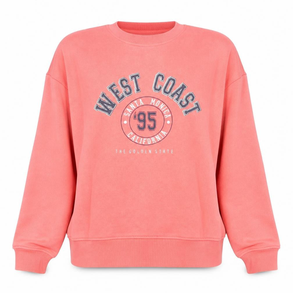 Front view of Primark women’s pink cotton pullover sweatshirt, size UK 6, pullover
