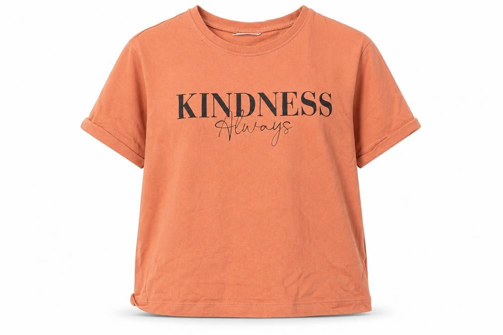 Front view of Matalan girls’ orange 100% cotton basic t-shirt, size 10, years round neck pullover