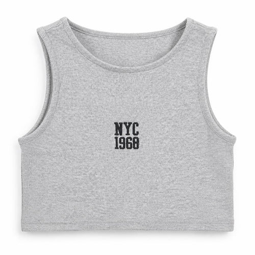 Primark Girls Grey  Cotton Cropped Tank Size 9-10 Years Round Neck Pullover