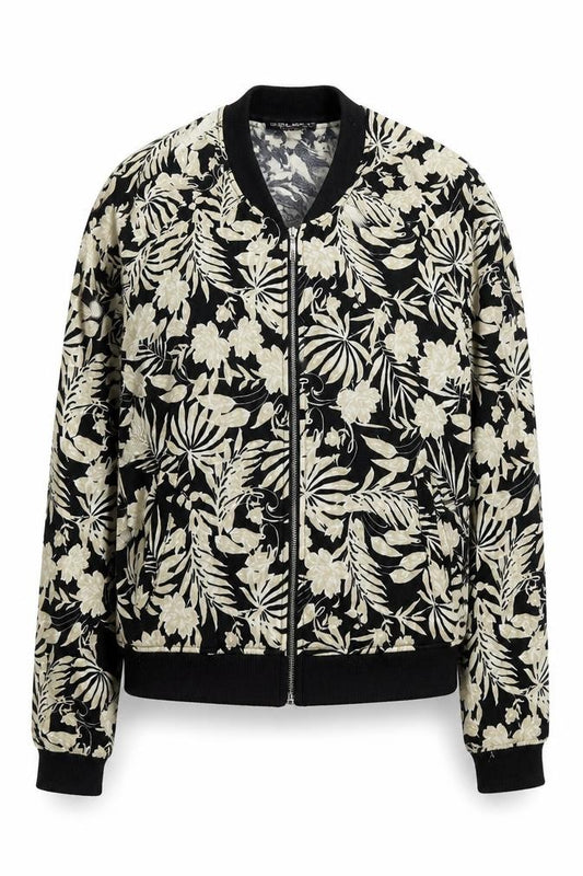 Front view of Select women’s black floral jacket, size UK 12, zip