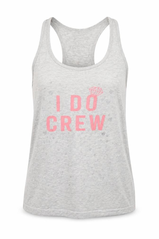 Front view of Primark women’s grey cotton basic tank, size UK 6, round neck - wedding/stag