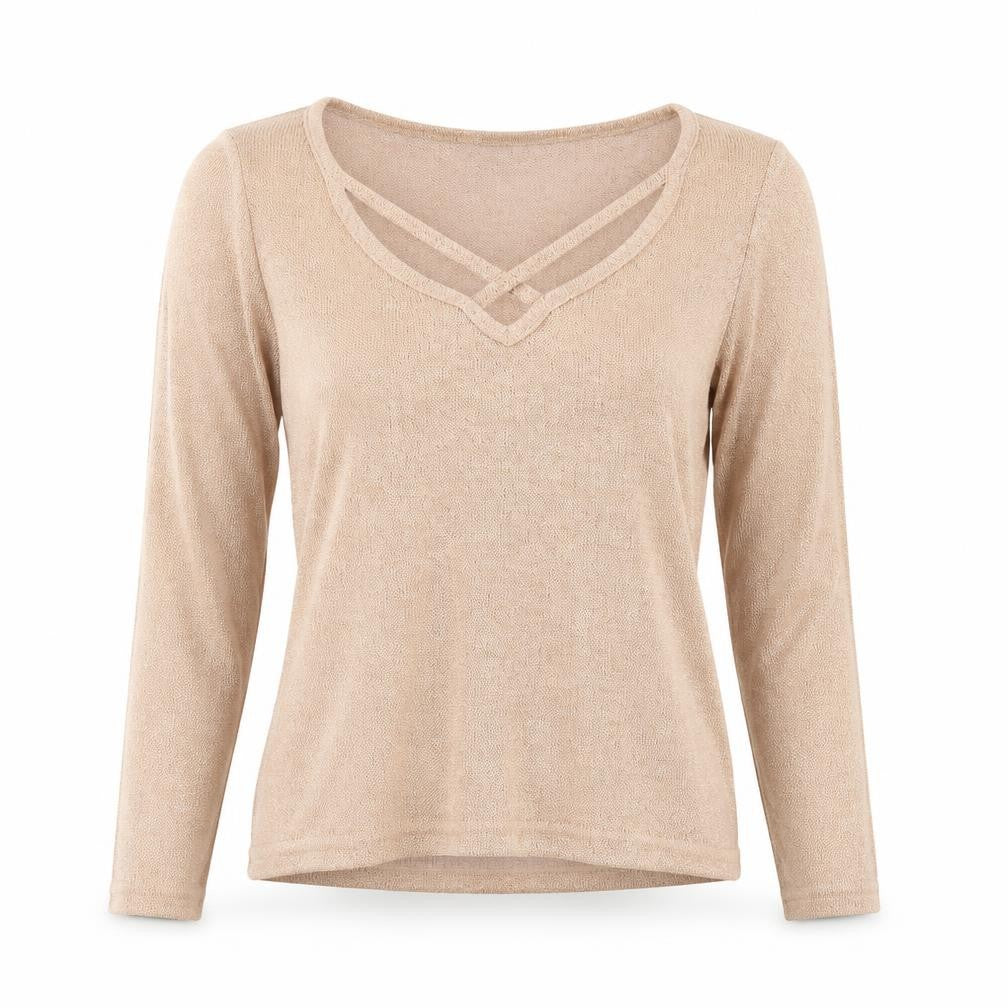 Front view of Divided by H&M women’s pink polyester basic blouse, size S, v-neck