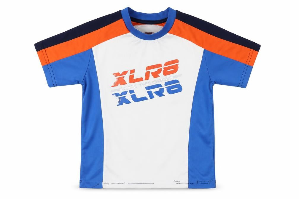 Front view of Dunnes boys’ multicoloured polyester basic t-shirt, size 5, years round neck - gaming