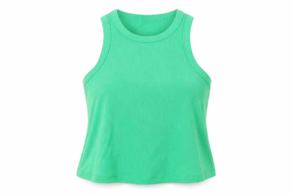 Front view of Dunnes women’s green cotton basic tank, size 2XL, crew neck