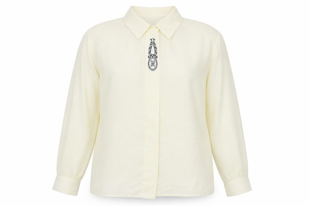 Front view of Clove Collection women’s yellow polyester basic button-up, size UK 20, collared