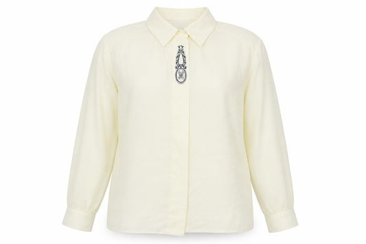 Front view of Clove Collection women’s yellow polyester basic button-up, size UK 20, collared