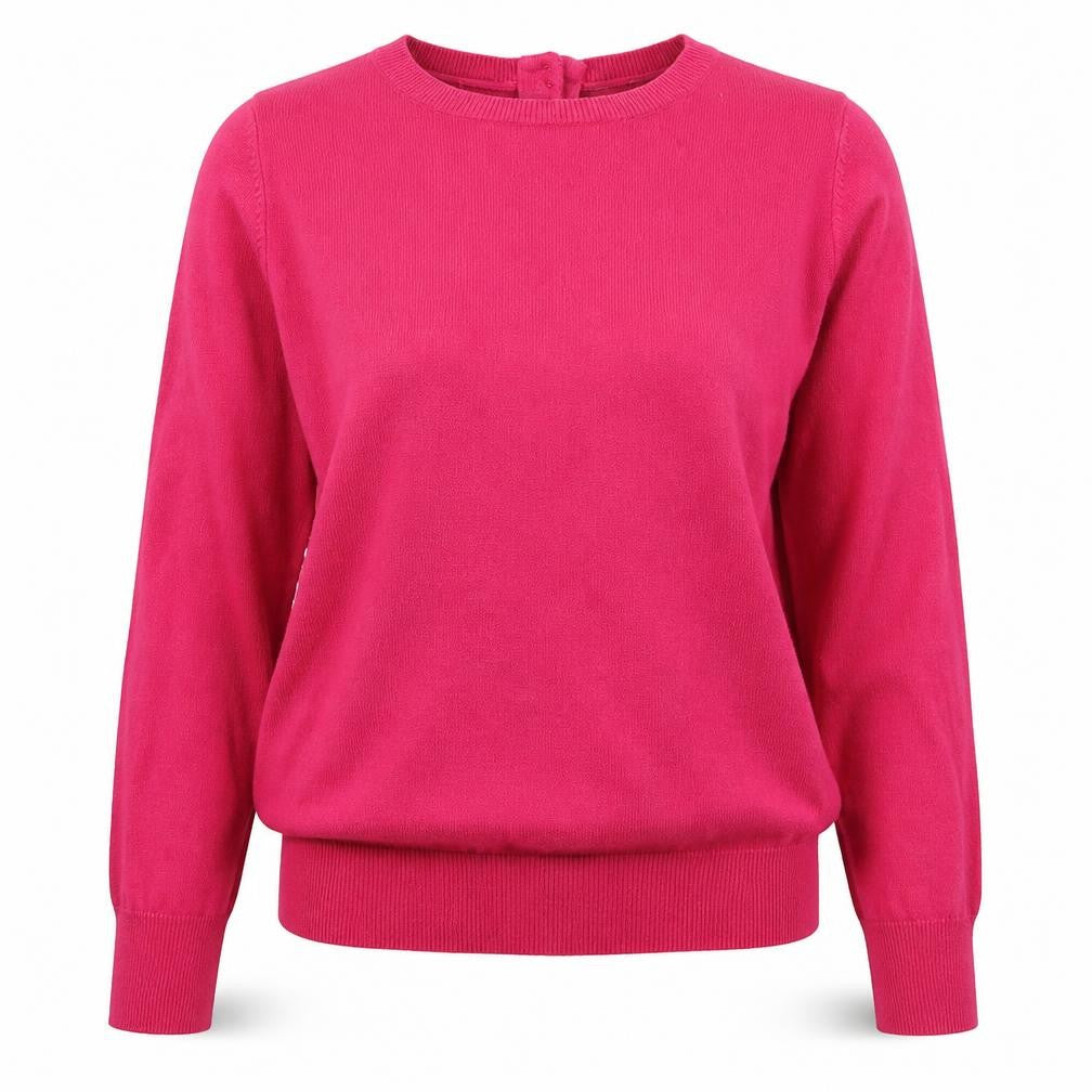 Front view of Savoir women’s pink crew neck viscose jumper, size M