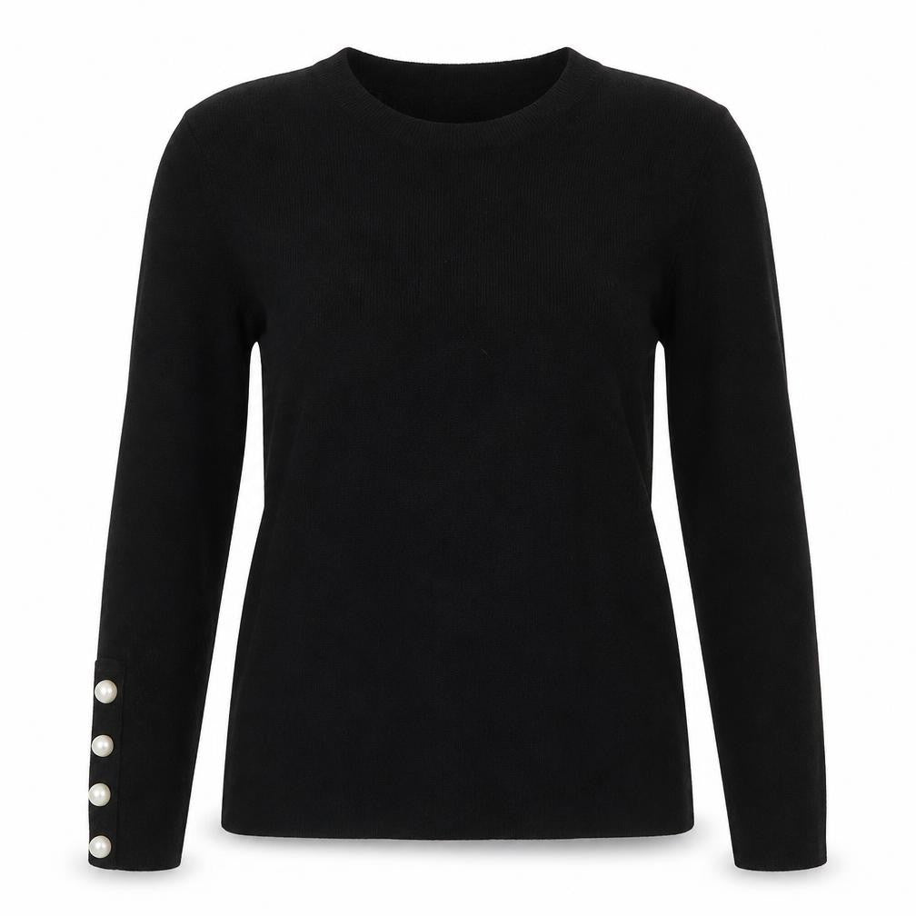 Front view of Savior women’s black crew neck viscose jumper, size M