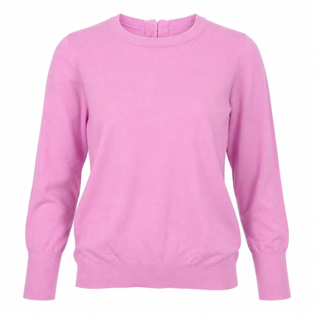 Front view of Savior women’s pink crew neck viscose jumper, size M