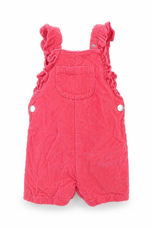 Front view of F&F Baby Pink 100% Cotton Dungaree Outfit/Set, size 3-6, Months Snap