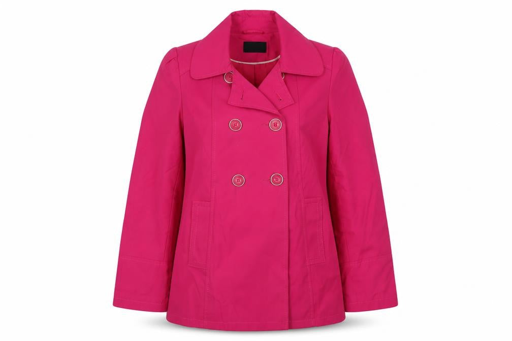 Front view of BHS women’s pink jacket, size UK 12, button