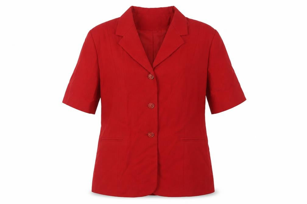 Front view of Bonmarché women’s red jacket blazer, size UK 2, button
