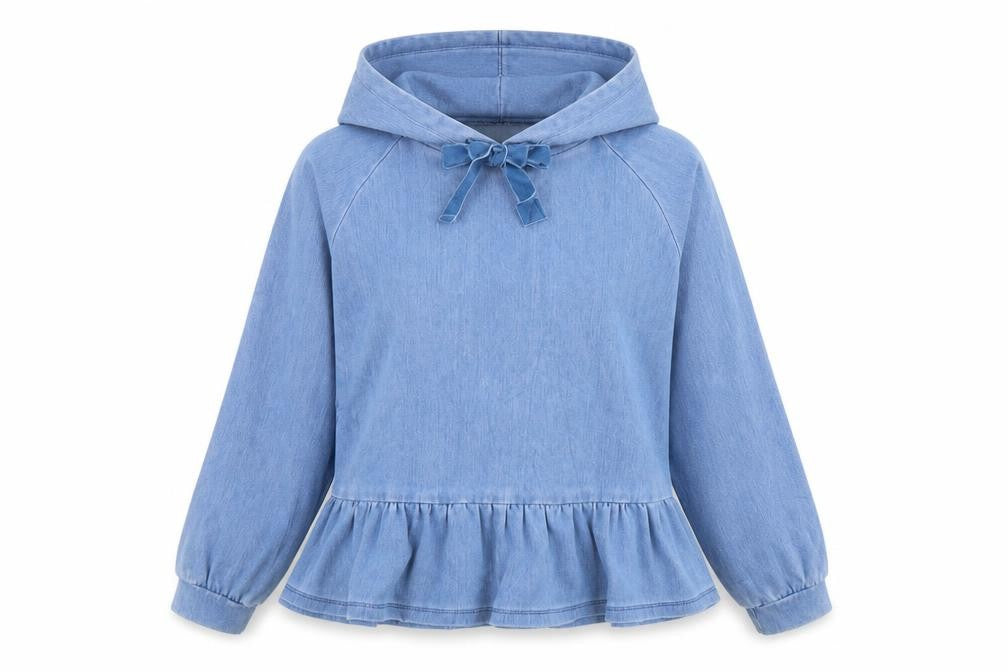 Front view of Next women’s blue cotton pullover hoodie, size XS, pullover