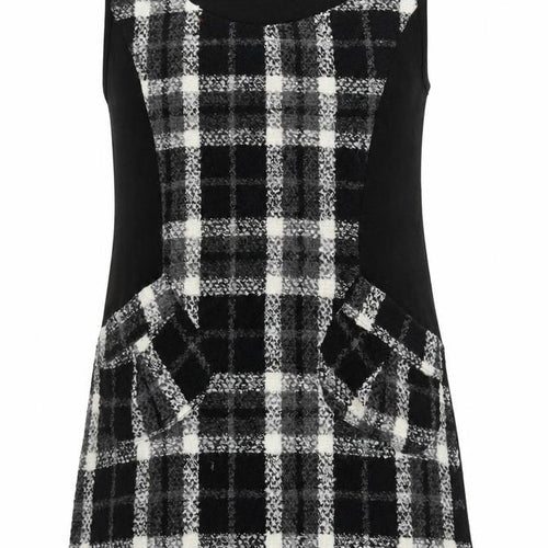 CULTURE Womens Black Round Neck Plaid Polyester Tunic Jumper Size 10