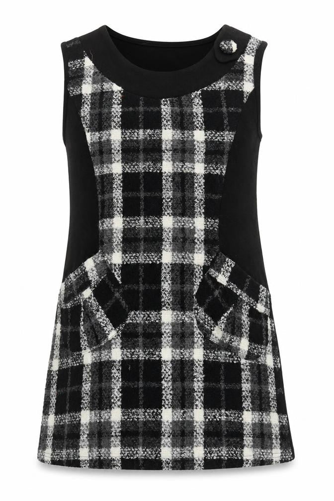 CULTURE Womens Black Round Neck Plaid Polyester Tunic Jumper Size 10