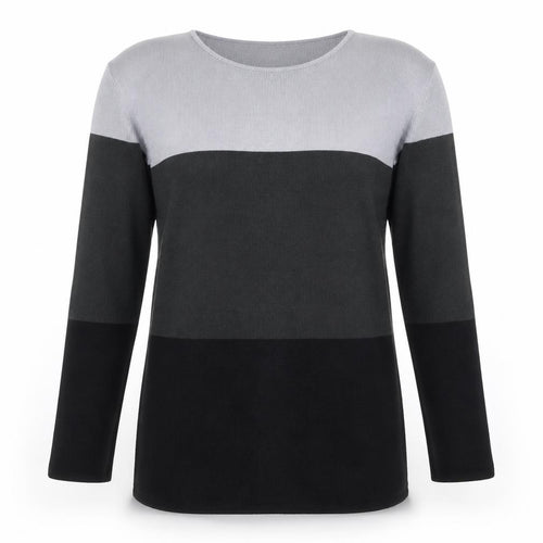Carolyn Taylor Womens Black Round Neck Striped Acrylic Pullover Jumper Size S   - side slits