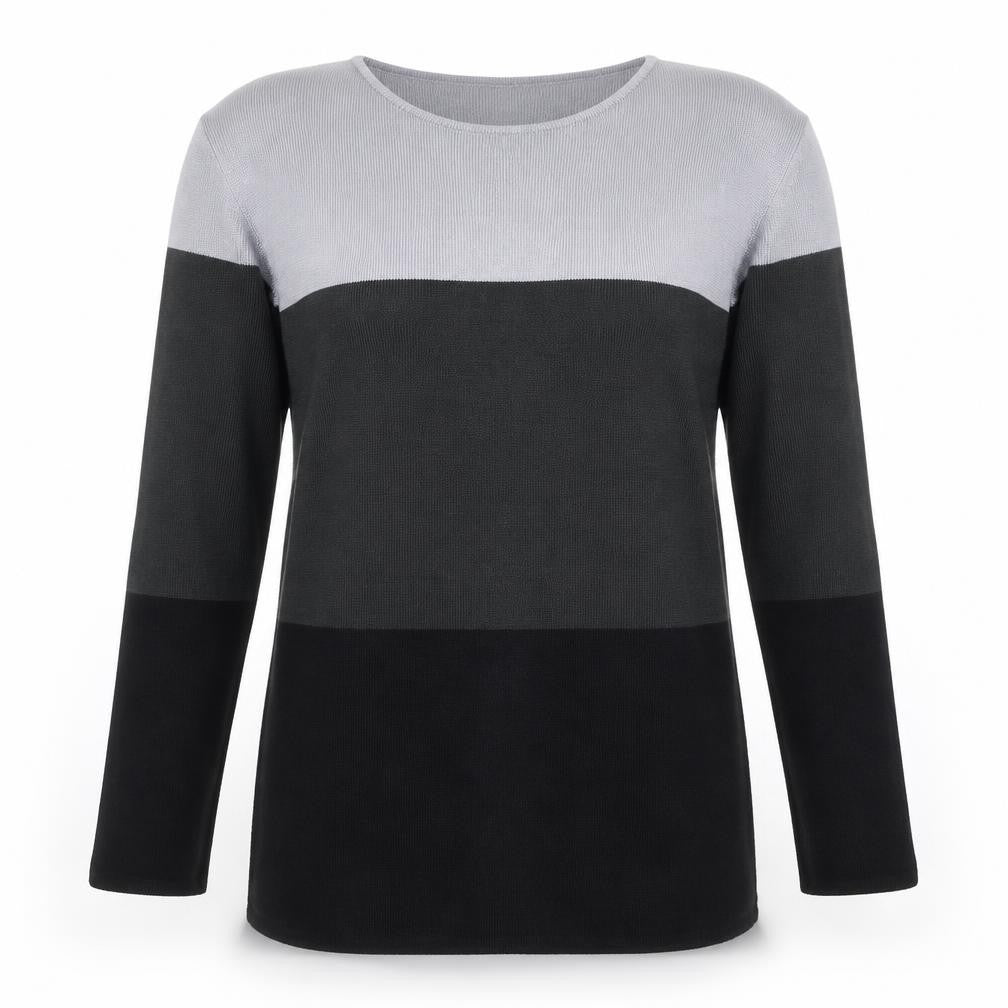 Carolyn Taylor Womens Black Round Neck Striped Acrylic Pullover Jumper Size S   - side slits