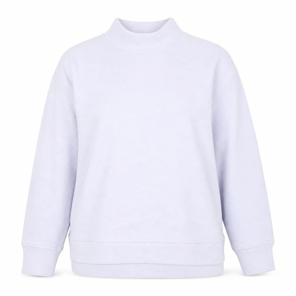 Front view of Dunnes women’s purple high neck polyester jumper, size L