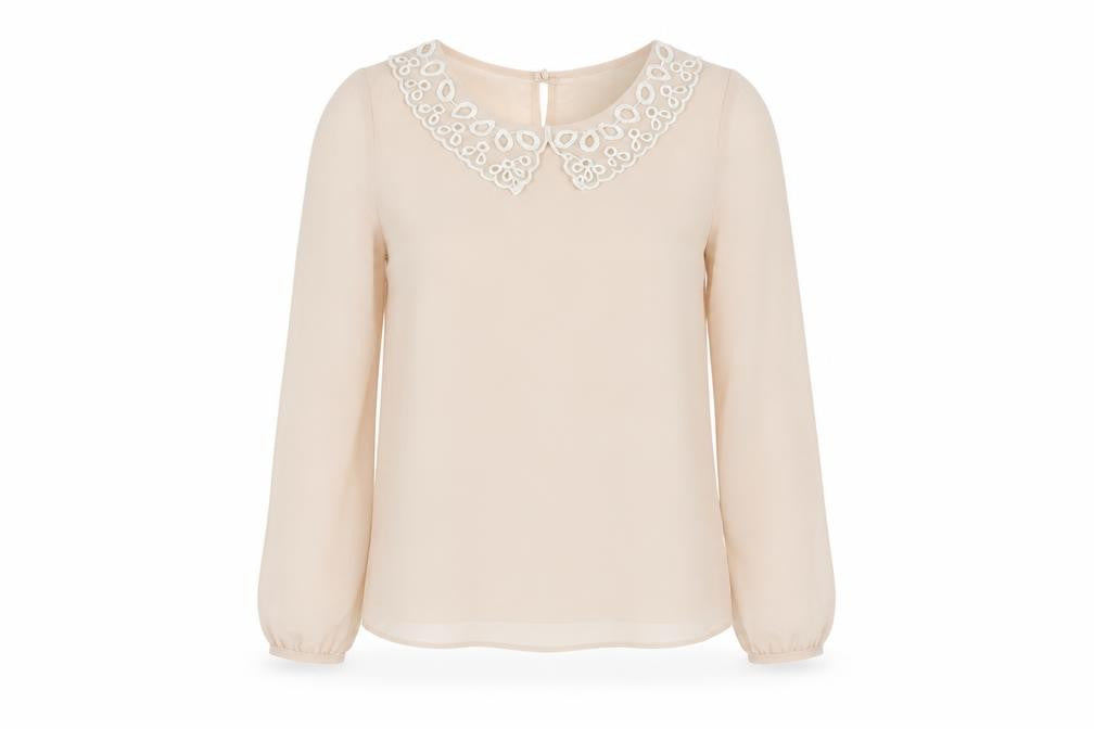 Front view of F&F women’s beige animal print polyester basic blouse, size UK 8, round neck