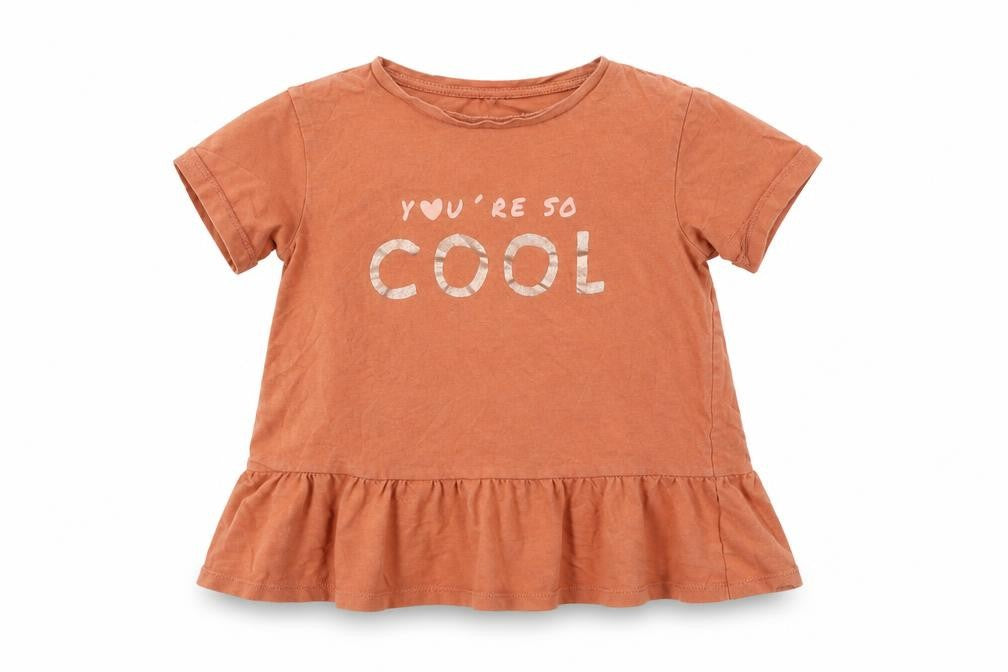 H&M Girls Orange  Cotton Basic T-Shirt Size 18-24 Months Round Neck Pullover - Slogan