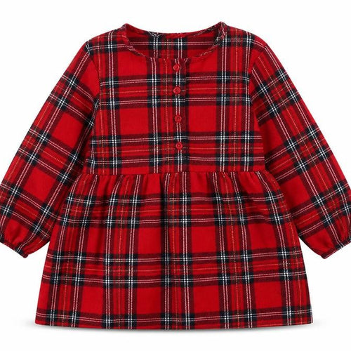 Primark Girls Red Check Polyester Skater Dress  Size 24 Months  Round Neck Button