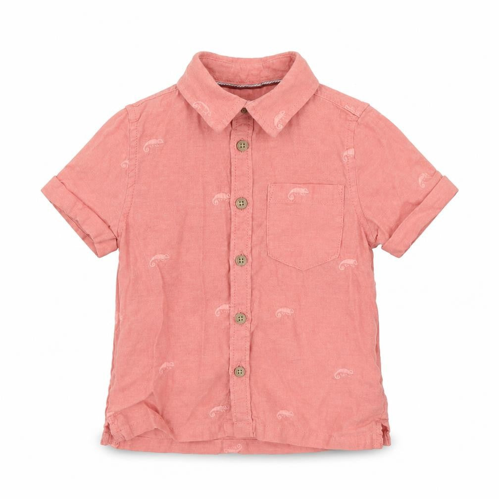 Marks & Spencer Boys Pink Geometric Flax Basic Button-Up Size 12-18 Months Collared Button