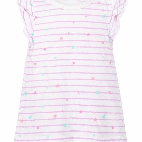 Dunnes Stores Girls Purple Striped 100% Cotton Basic T-Shirt Size 12-18 Months Round Neck Pullover