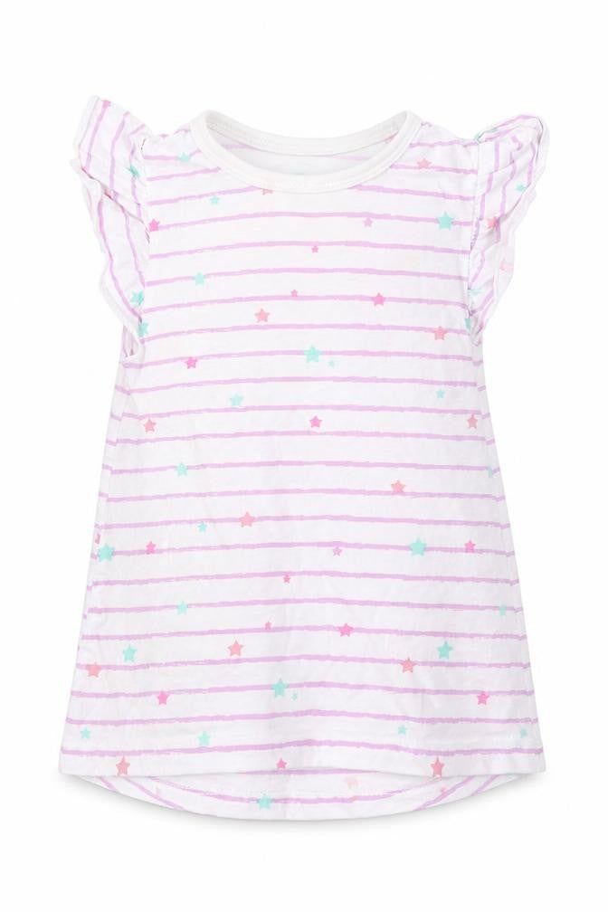 Dunnes Stores Girls Purple Striped 100% Cotton Basic T-Shirt Size 12-18 Months Round Neck Pullover