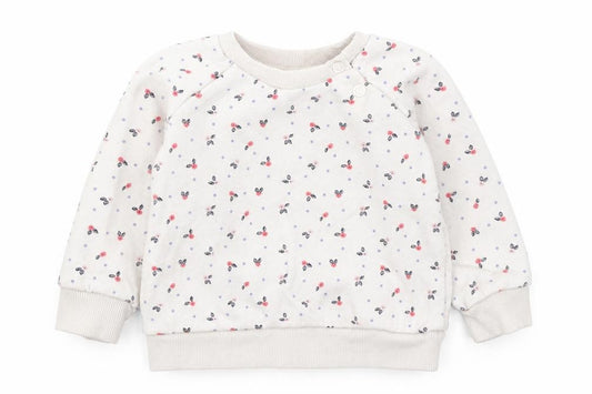 Front view of Primark girls’ white geometric cotton jumper, size 6-9, months button