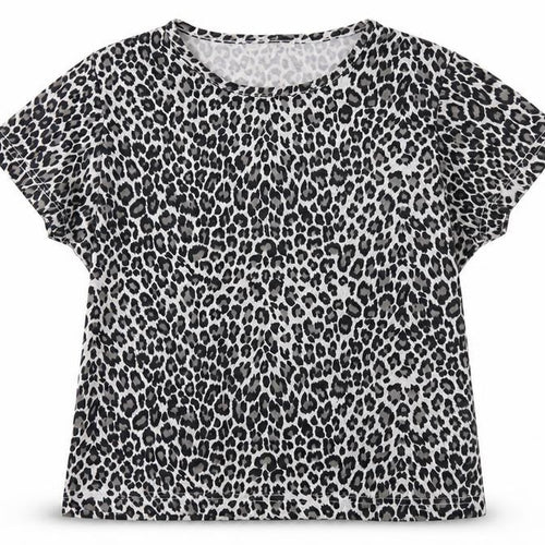 Sara Woman Womens Grey Animal Print Polyester Basic T-Shirt Size 10 Round Neck