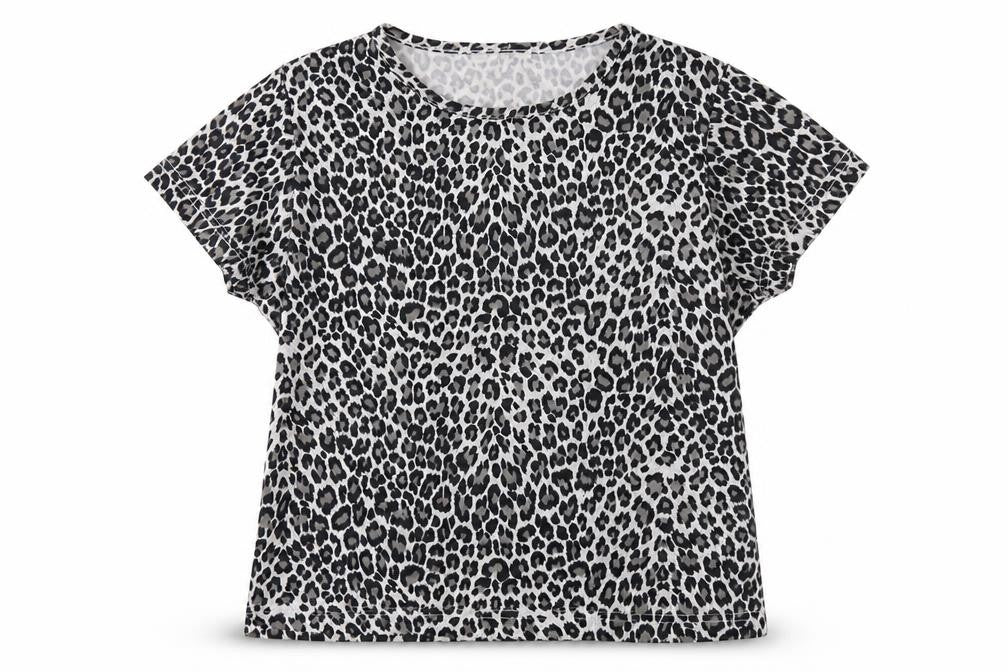 Sara Woman Womens Grey Animal Print Polyester Basic T-Shirt Size 10 Round Neck