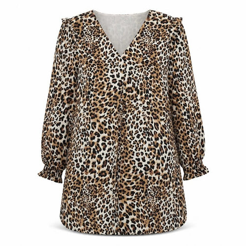 L'Atelier du Vin Womens Brown Animal Print Polyester A-Line  Size S  V-Neck Pullover