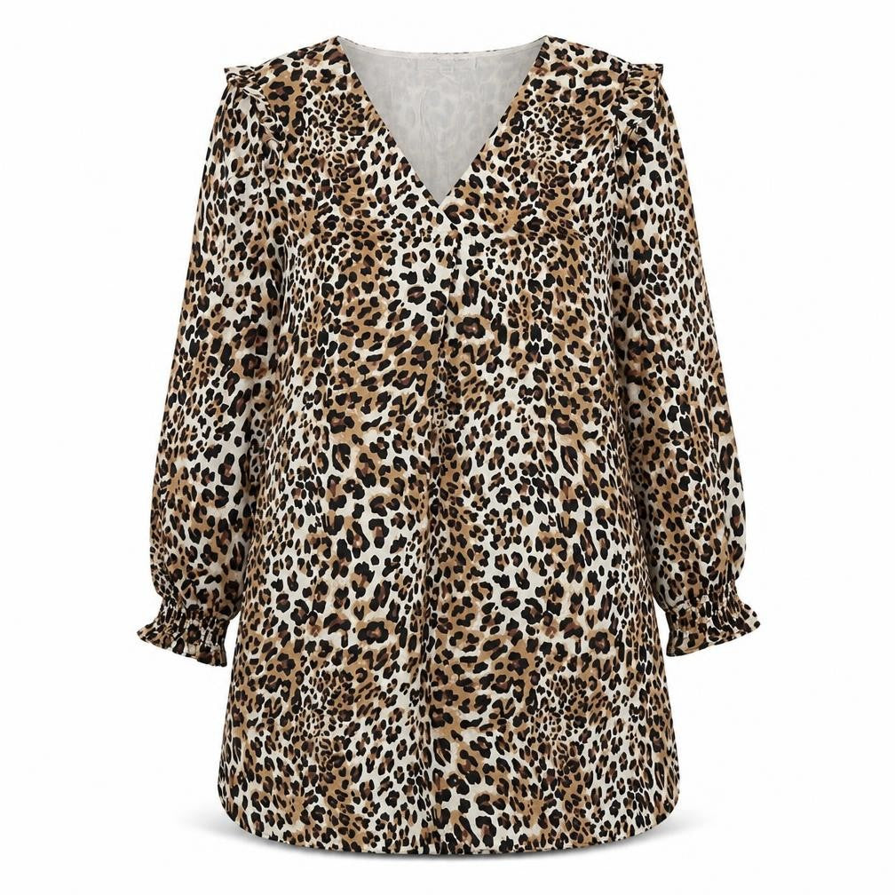 L'Atelier du Vin Womens Brown Animal Print Polyester A-Line  Size S  V-Neck Pullover