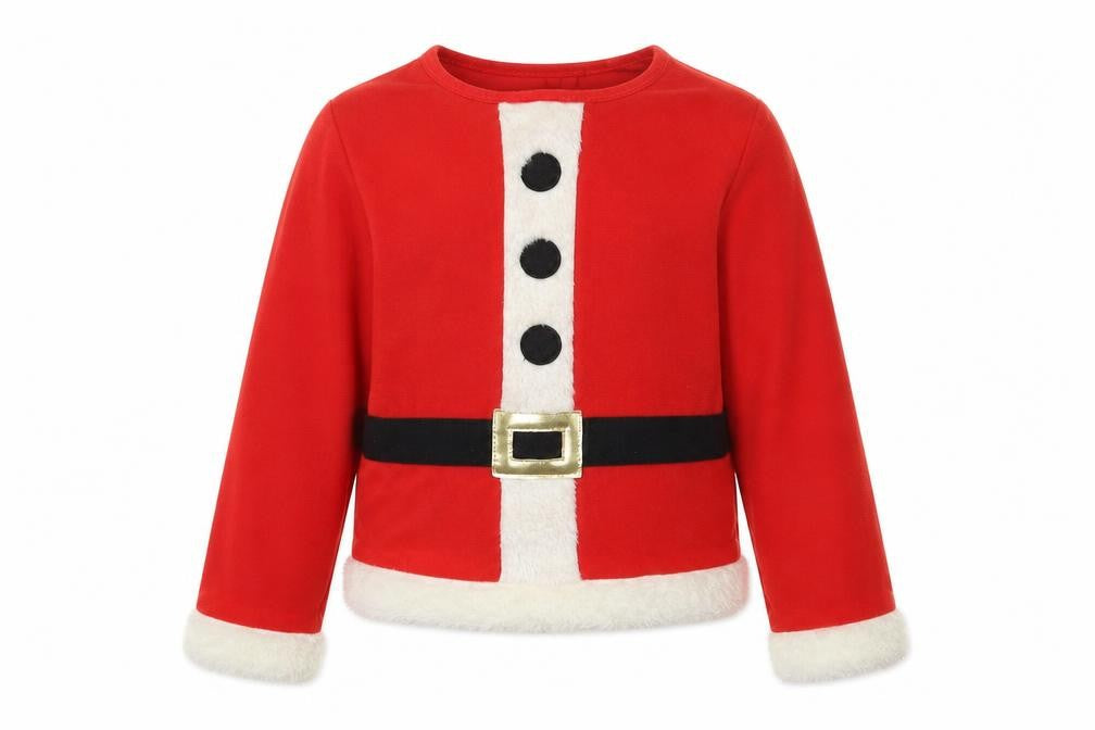 Preworn Boys Red  Polyester Basic T-Shirt Size 5-6 Years Crew Neck Pullover - Santa Fancy Dress Top