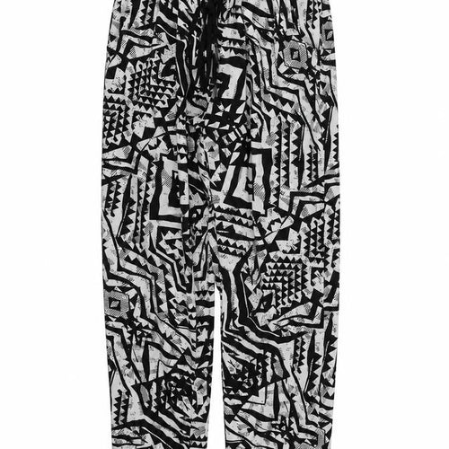 Blue Inc Womens Black Geometric Polyester Capri Trousers Size 10 L28 in Regular Drawstring - Black and White