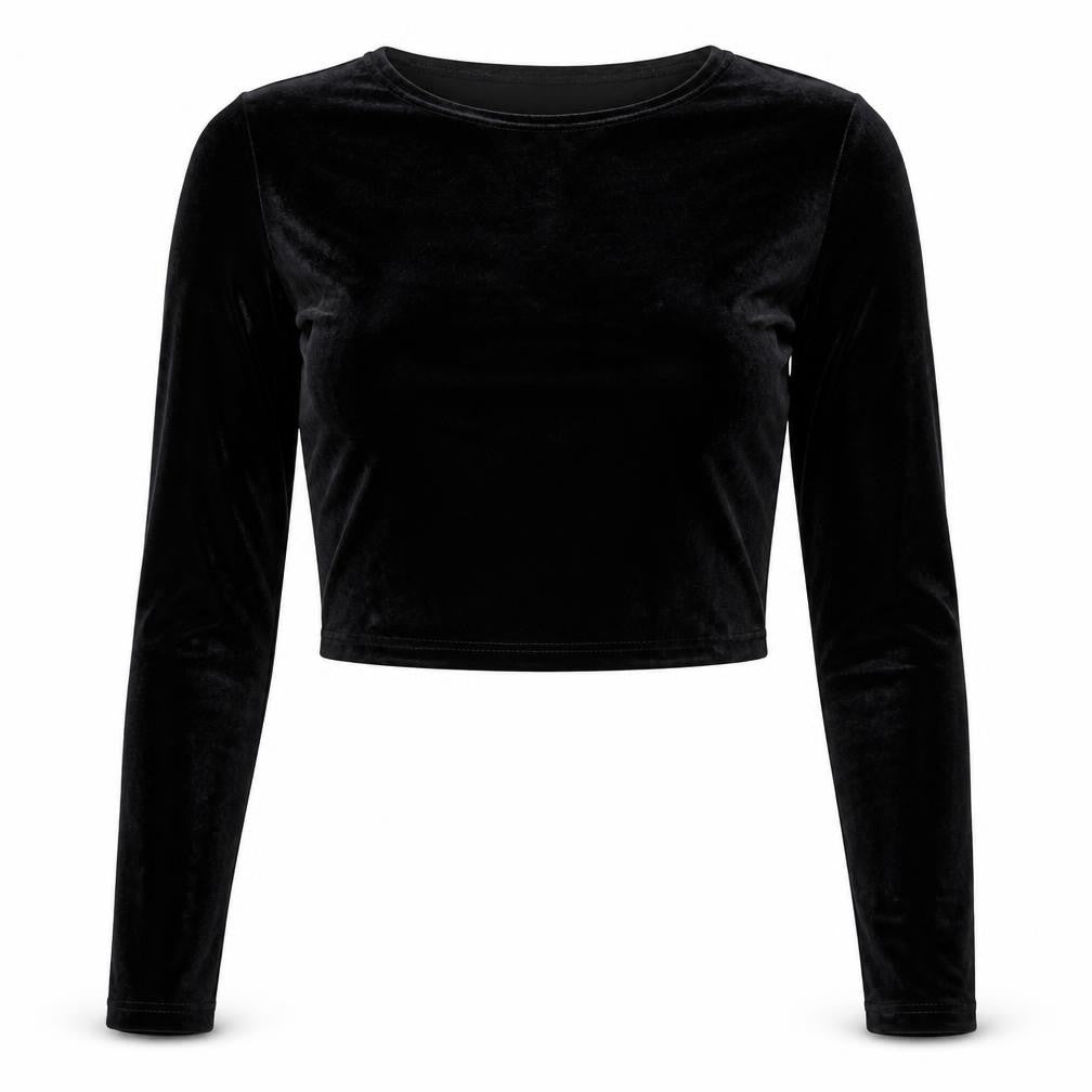 Front view of H&M women’s black polyester cropped t-shirt, size M, boat neck